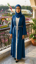 BLUE & WHITE SILK ABAYA & HIJAB SET