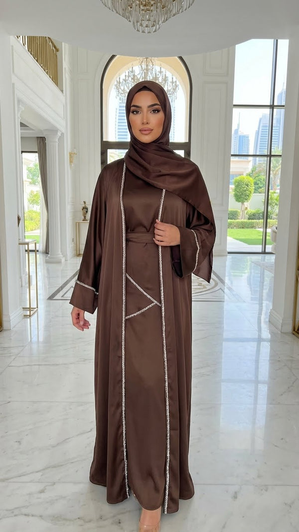 ROYAL BROWN DIAMOND ABAYA & HIJAB SET