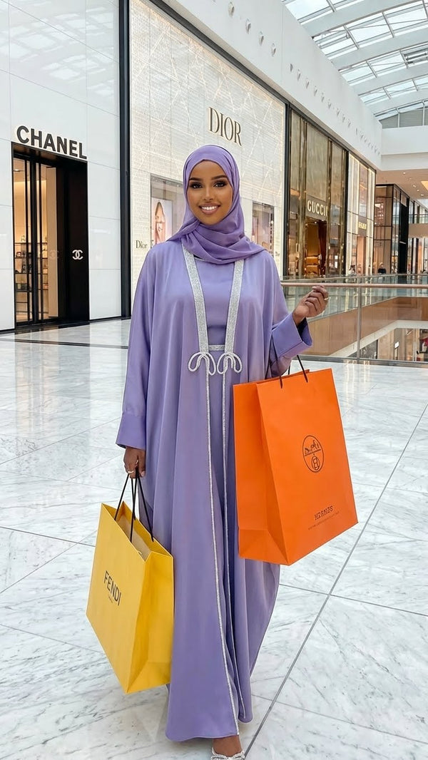 PASTEL PURPLE SILK ABAYA & HIJAB SET