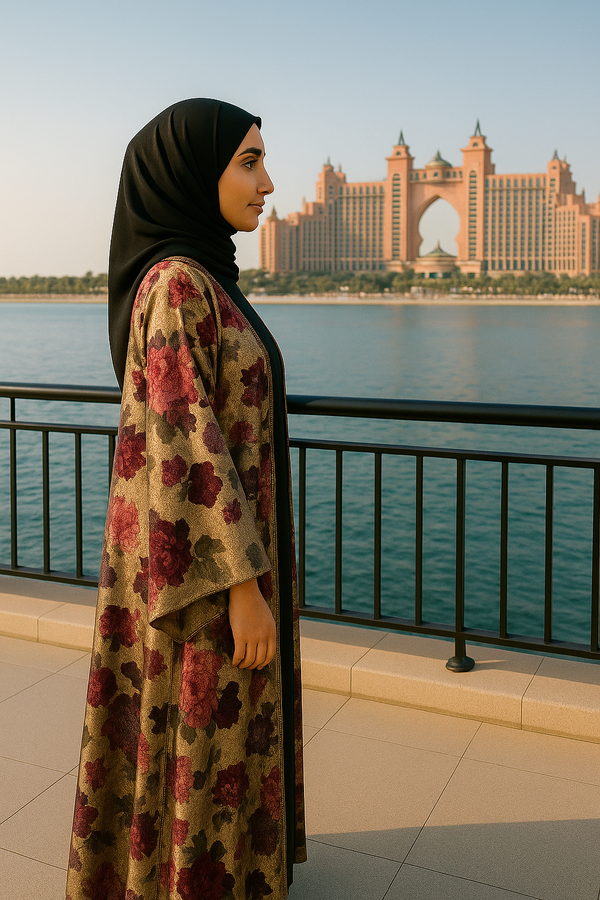 VELVET FLOWERS ABAYA & HIJAB SET