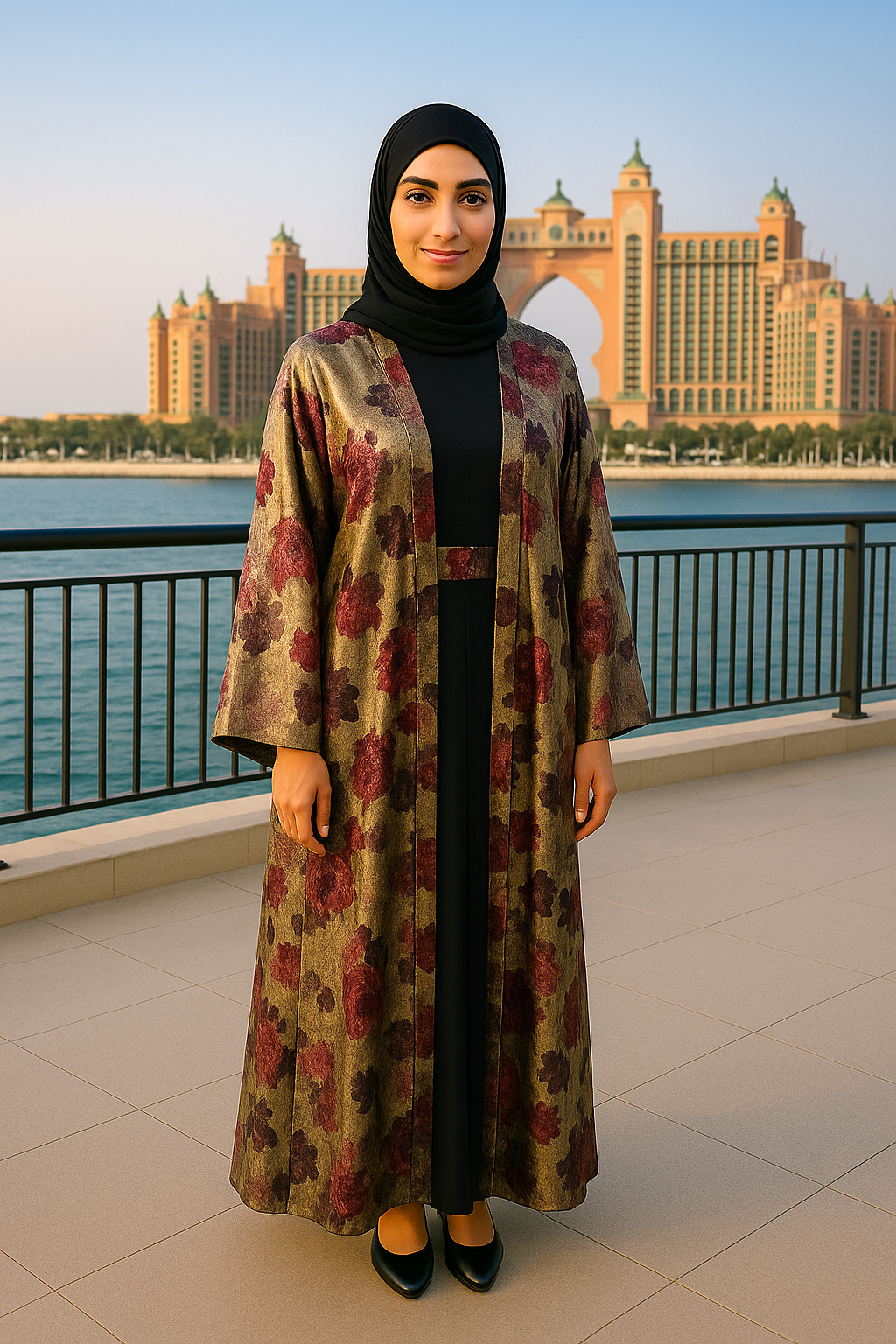 VELVET FLOWERS ABAYA & HIJAB SET