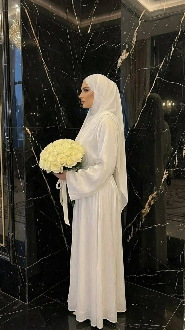 WHITE BRIDAL ABAYA & HIJAB SET