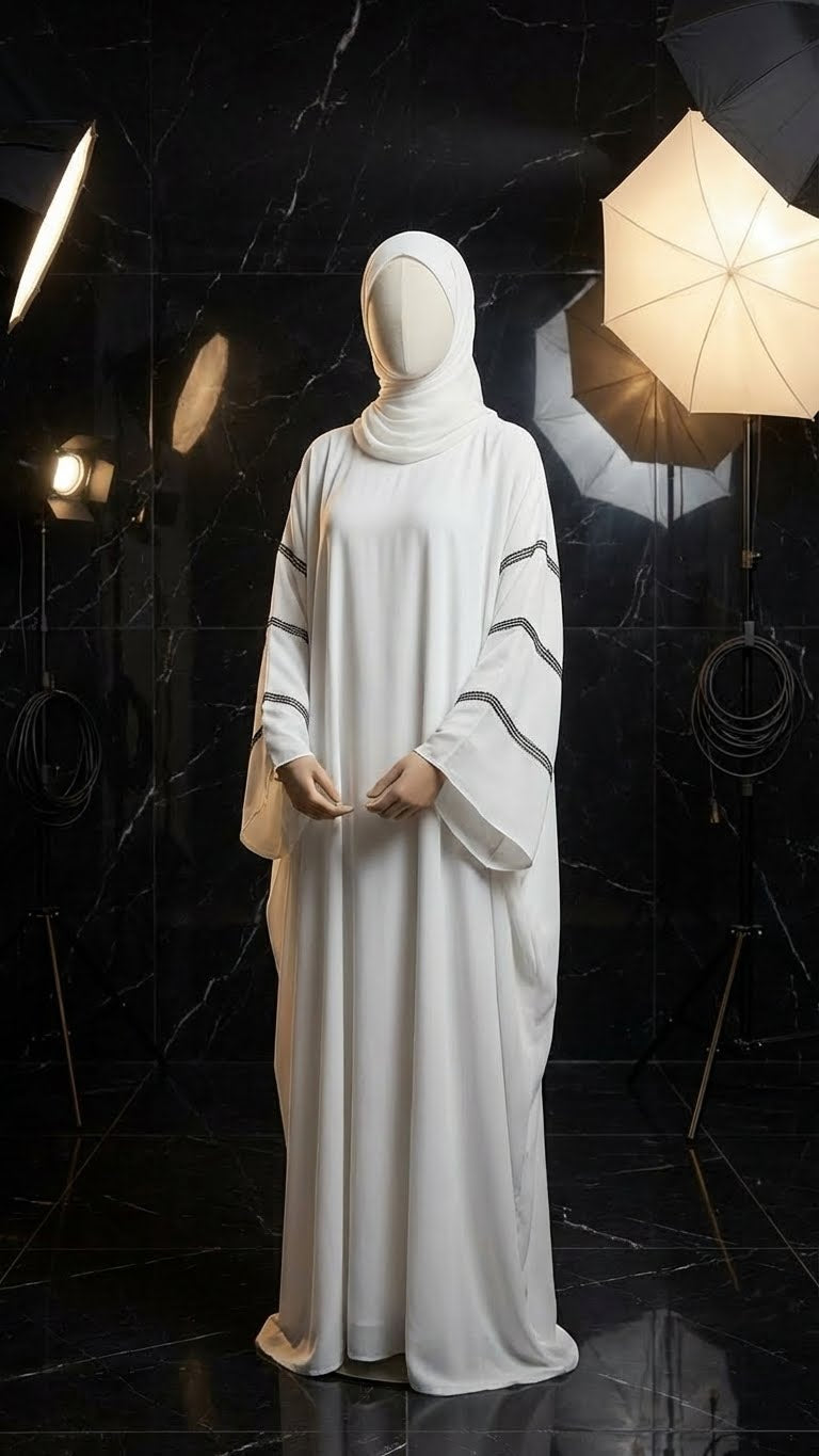 WHITE BUTTERFLY BRIDAL DRESS ABAYA & HIJAB SET