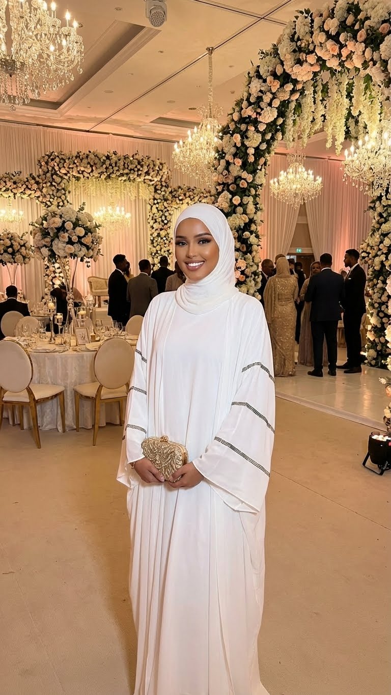 WHITE BUTTERFLY BRIDAL DRESS ABAYA & HIJAB SET