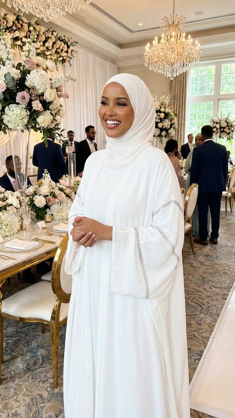 WHITE BUTTERFLY BRIDAL DRESS ABAYA & HIJAB SET