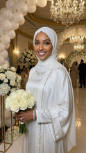 WHITE DIAMOND SILK BRIDAL ABAYA HIJAB SET