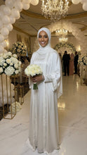 WHITE DIAMOND SILK BRIDAL ABAYA HIJAB SET