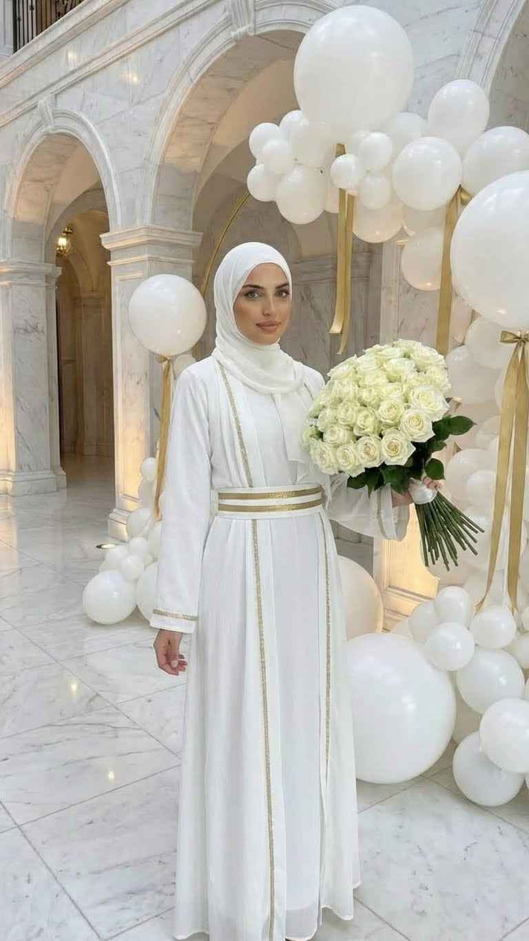 WHITE DUBAI ISLAMIC BRIDAL DRESS & HIJAB