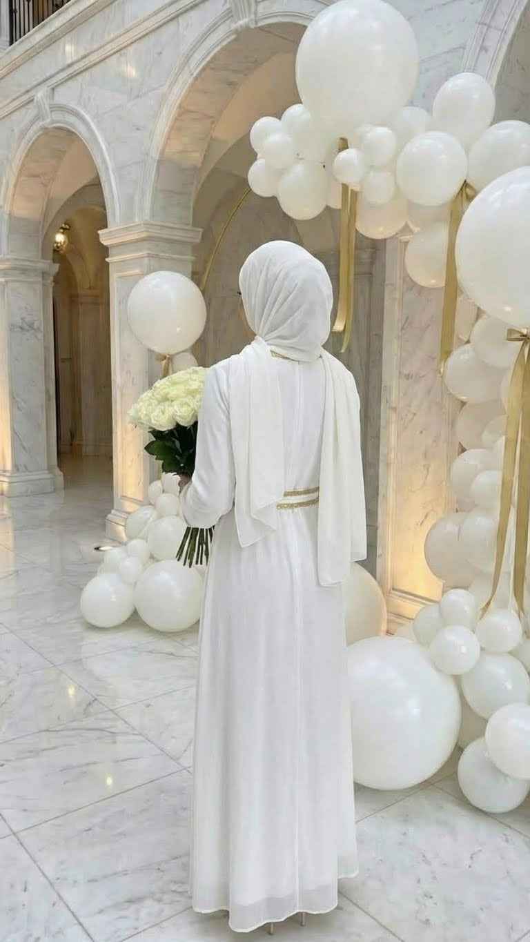 WHITE DUBAI ISLAMIC BRIDAL DRESS & HIJAB