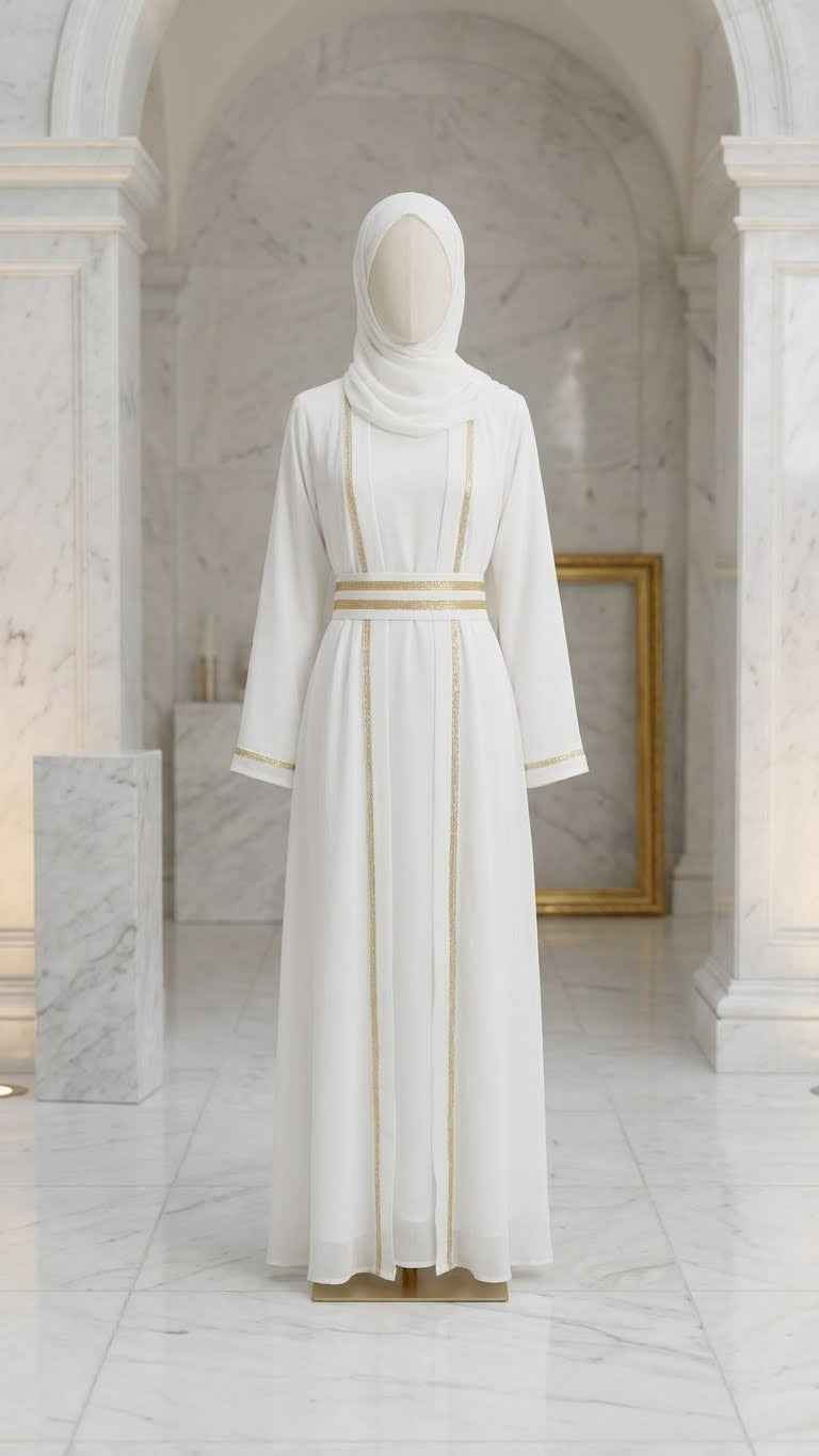 WHITE DUBAI ISLAMIC BRIDAL DRESS & HIJAB