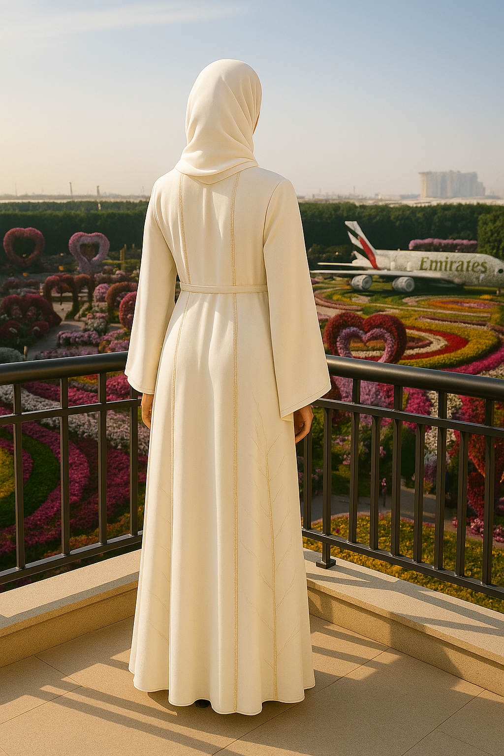 WHITE GOLD MARBLE ABAYA & HIJAB SET