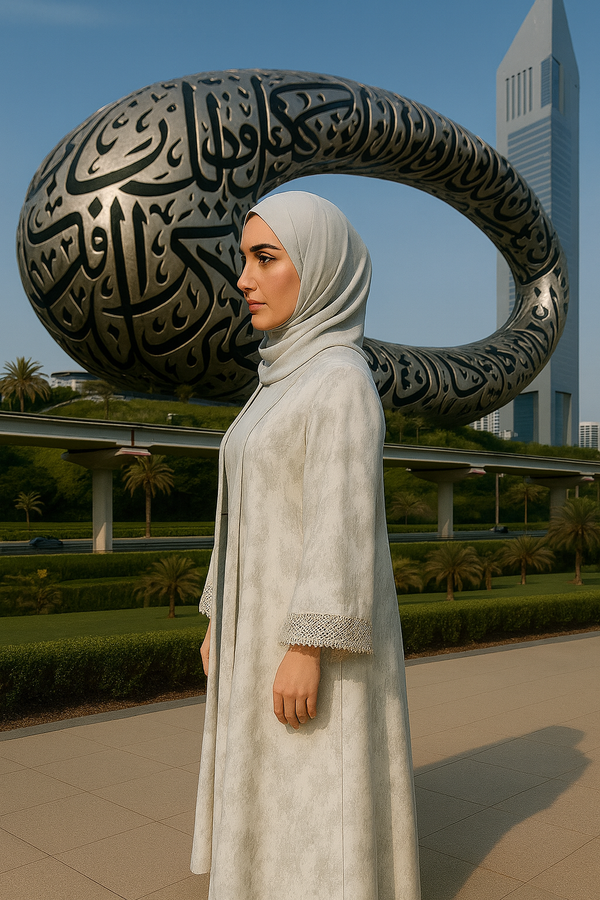 WHITE MARBLE ABAYA & HIJAB SET