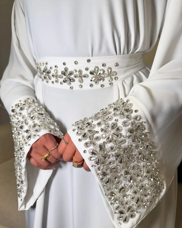 White Sparkly Abaya for Weddings & Eid | Elegant Modest Dress