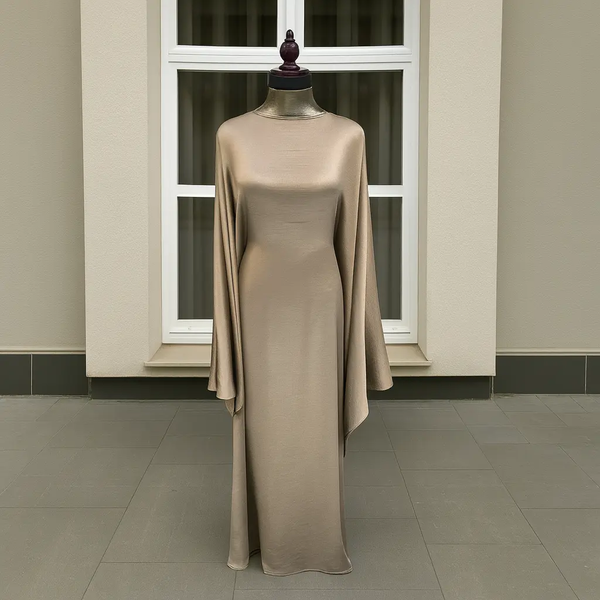 BEIGE SILK ABAYA & HIJAB SET DUBAI ABAYA ONLINE