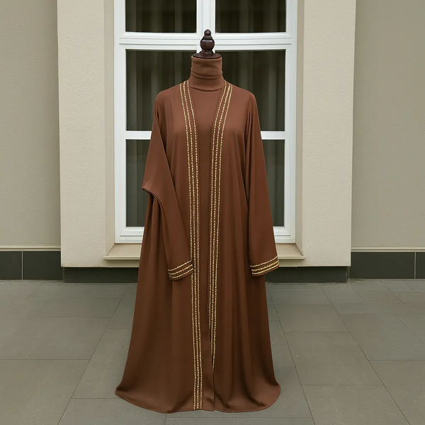 ROYAL BROWN & GOLD ABAYA & HIJAB SET DUBAI ABAYA ONLINE