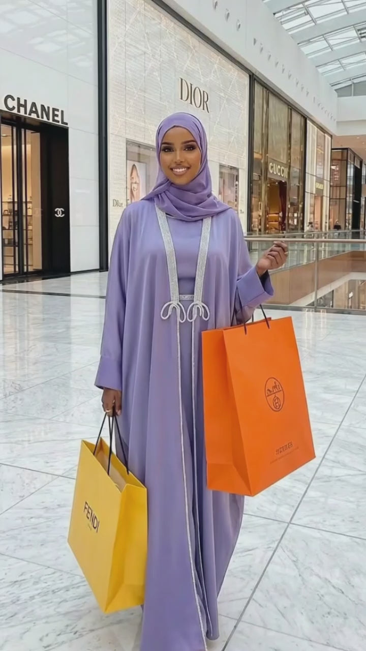 LAVENDER SILK ABAYA & HIJAB SET - MADE IN DUBAI