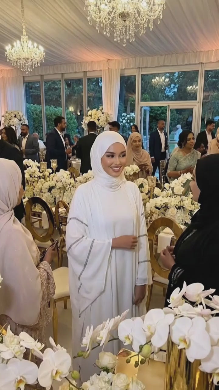 WHITE BUTTERFLY BRIDAL DRESS ABAYA & HIJAB SET