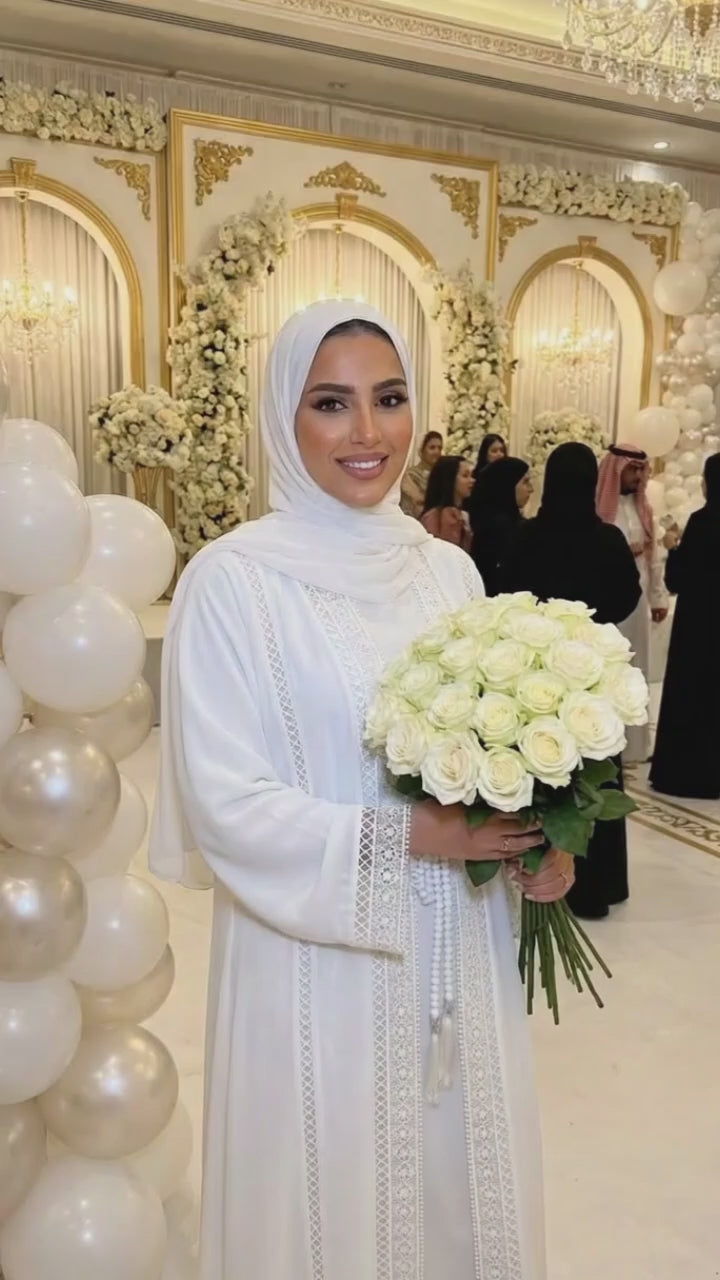 PURE PEARL WHITE BRIDAL ABAYA & HIJAB SET