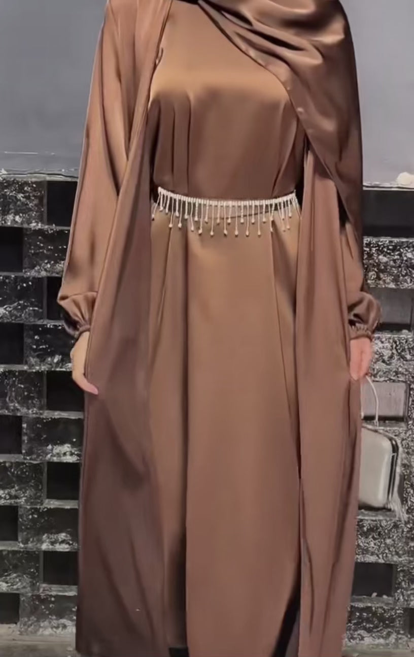 SILK BROWN ABAYA & HIJAB SET