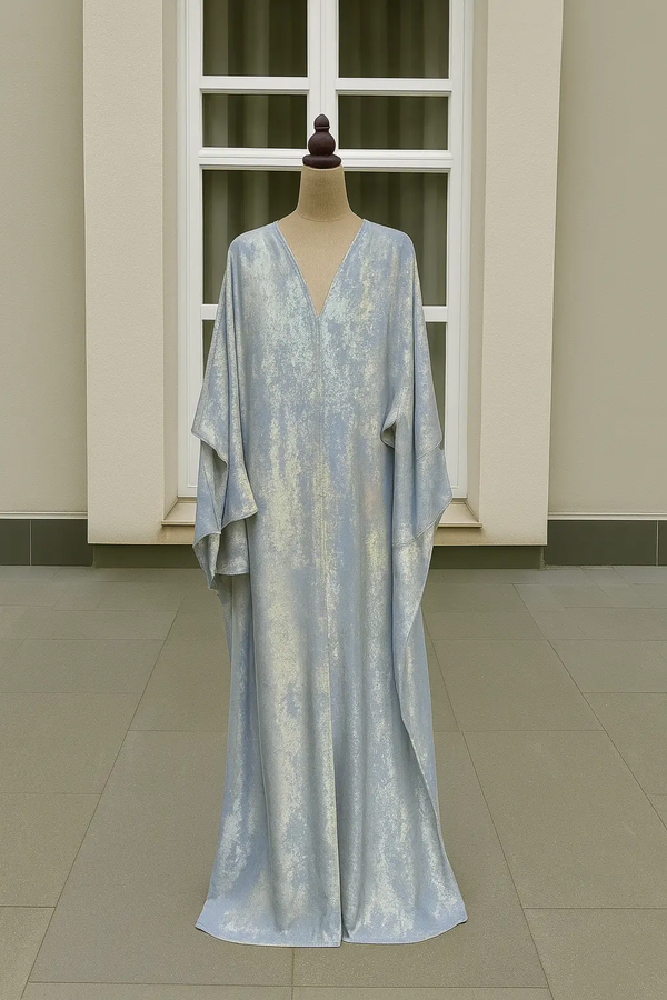 PASTEL BLUE VELVET ABAYA & HIJAB SET DUBAI ABAYA ONLINE